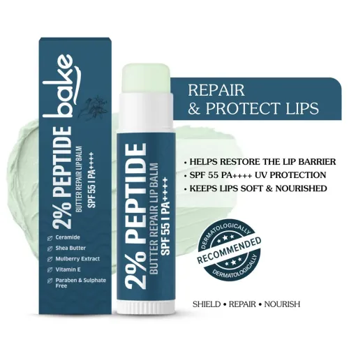 Bake Cosmetics: 2% Peptide + Ceramide Butter Brightening Lip Balm SPF 55 PA++++ with 24 Hour Moisturization For Dark, Pigmented, Dry, Flaky & Chapped Lips