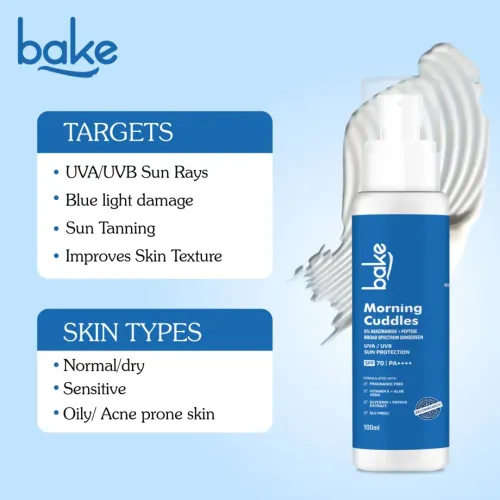 Bake Cosmetics: 100% Mineral Water-Resistant Sunscreen SPF 70 PA++++ for UVA/B & Blue Light Protection, Acne Scars & Dark Spots 100ml