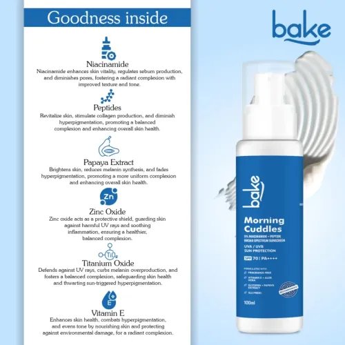 Bake Cosmetics: 100% Mineral Water-Resistant Sunscreen SPF 70 PA++++ for UVA/B & Blue Light Protection, Acne Scars & Dark Spots 100ml