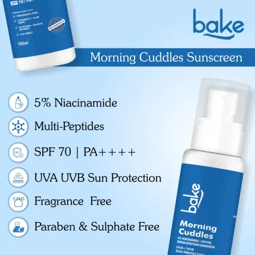 Bake Cosmetics: 100% Mineral Water-Resistant Sunscreen SPF 70 PA++++ for UVA/B & Blue Light Protection, Acne Scars & Dark Spots 100ml