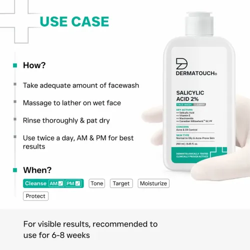 Dermatouch: Salicylic Acid 2% Face Wash | For Acne & Oil Control | Suitable to All Skin Types | For both Men & Women | 250ml