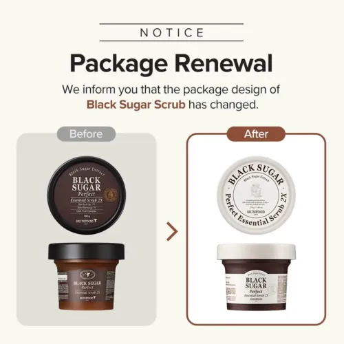Skinfood: Black Sugar Perfect Essential Scrub 2X | Face Exfoliating Scrub | Dead Skin Removal | Blackhead Care | Smooth & Glowing Skin | 210Gm
