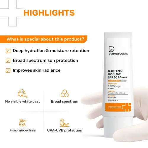 Dermatouch: C-DEFENSE SPF 50 PA++++ Fluid Sunscreen  Lightweight Daily Sunscreen for Premature Aging & Sunburn / Suitable for All Skin Types | 50ml
