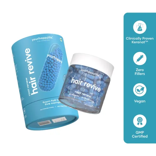 YourHappyLife: Hair Capsules with Keranat, Biotin 10000mcg & Natural DHT Blockers | Hair Growth Supplement | Supports Hair Strength & Thickness | 60 Capsules | Pack of 2