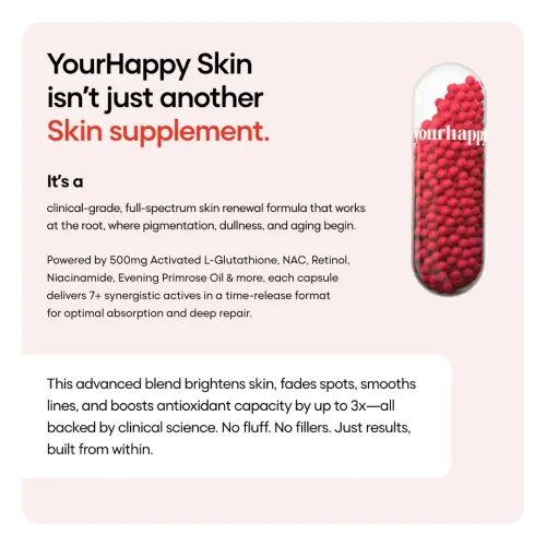 YourHappyLife: Skin Capsules with Glutathione, Retinol & NAC | Skin Brightening Supplement | Smooth, Radiant & Clear Complexion Support | 60 Capsules | Pack of 2