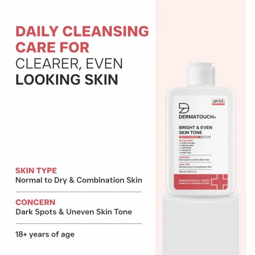 Dermatouch: Bright & Even Skin Tone Gentle Cleanser | Helps Reduce Dark Spots & Uneven Tone | pH 5.5 Daily Face Wash | 100ml