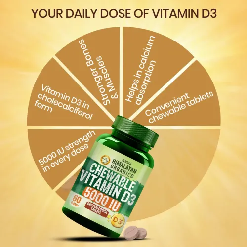 Vlado's Himalayan Organics: Vitamin D3 5000IU - Chewable Vitamin D Tablets | Cholecalciferol Vitamin D3 Supplement for Bone & Immunity | For Men And Women | Orange Flavour - 60 Tablets