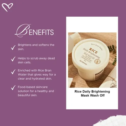 Skinfood: Rice Daily Brightening Mask Wash Off | Brightening | Hydrating | Even Skin Tone | Glow Boosting | 120Gm