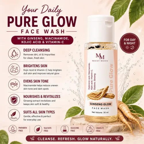 Milky Moon: Ginseng Glow Face Wash| Brightening Face Cleanser | Hydrating & Radiance Boosting Face Wash | 30ml