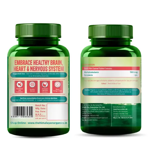 Vlado's Himalayan Organics: Vitamin B12 Tablets 1500 mcg as Methylcobalamin Vitamin B12 Supplements for Men & Women -120 Veg tablets (4 Months Supply Pack)