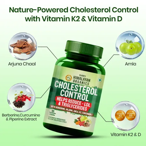 Vlado's Himalayan Organics: Cholesterol Control Supplement | Arjuna, Amla, Berberine & Curcumin | Supports Healthy Cholesterol & Lipid Levels | Triglycerides & Heart Health Support | Natural Antioxidants | Ayurvedic Natural Cholesterol Reducer - 60 Veg Capsules