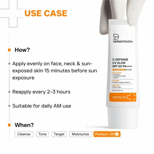 Dermatouch: C-DEFENSE SPF 50 PA++++ Fluid Sunscreen  Lightweight Daily Sunscreen for Premature Aging & Sunburn / Suitable for All Skin Types | 50ml