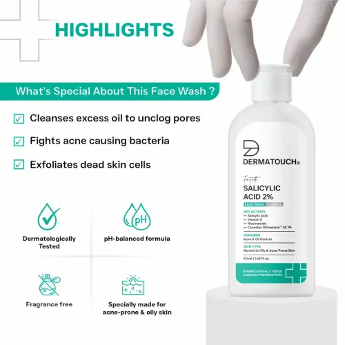 Dermatouch: Dermatouch Salicylic Acid 2% Face Wash | For Acne & Oil Control | Suitable To All Skin Types | For Both Men & Women (50
, Pack of 2)