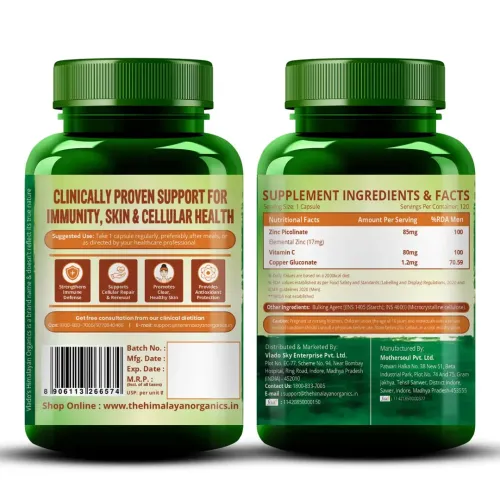 Vlado's Himalayan Organics: Zinc Picolinate with Vitamin C & Copper | Zinc Supplements for Men with 100% RDA Zinc | Immunity & Cellular Health Support  120 capsules