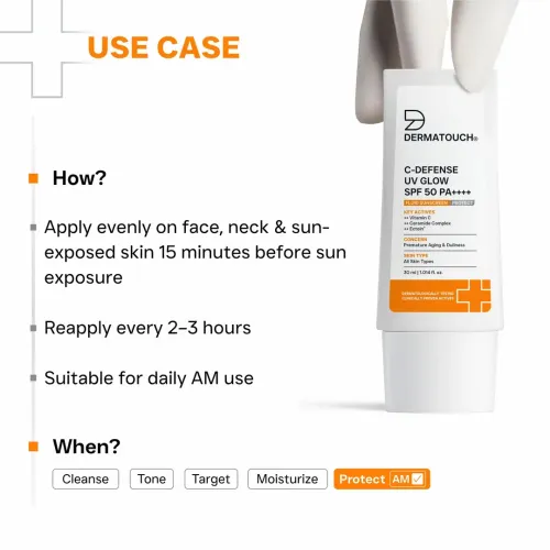 Dermatouch: C-Defense Uv Glow Spf 50 Pa++++ Fluid Sunscreen  Lightweight Daily Sunscreen For Premature Aging & Dullness / Suitable For All Skin Types | 30ml