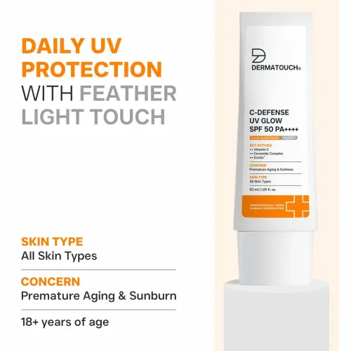 Dermatouch: C-DEFENSE SPF 50 PA++++ Fluid Sunscreen  Lightweight Daily Sunscreen for Premature Aging & Sunburn / Suitable for All Skin Types | 50ml