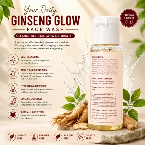 Milky Moon: Ginseng Glow Face Wash| Brightening Face Cleanser | Hydrating & Radiance Boosting Face Wash | 30ml