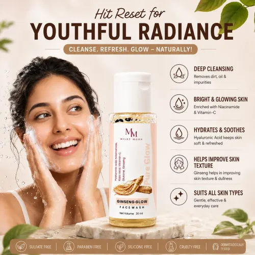 Milky Moon: Ginseng Glow Face Wash| Brightening Face Cleanser | Hydrating & Radiance Boosting Face Wash | 30ml