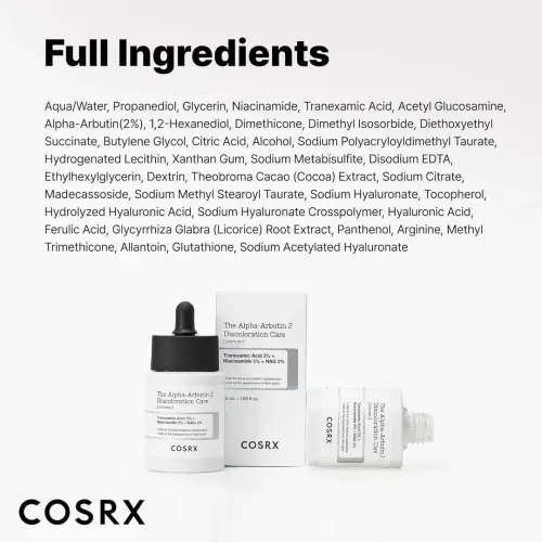 COSRX: The Alpha-Arbutin 2 Discoloration Care Serum | Dark Spot Corrector | Pigmentation Care | Even Skin Tone | 50ml