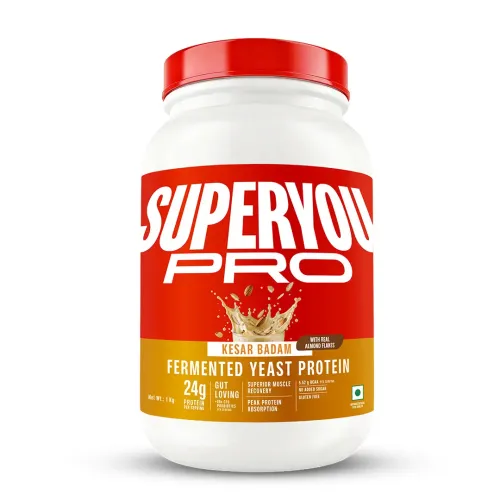 SuperYou: Pro Fermented Yeast Protein Isolate 1kg | 24g Protein| Kesar badam | Higher Absorption than Plant Protein | Superior Muscle Recovery | Gut Friendly | Vegan Protein | PDCAAS of 1