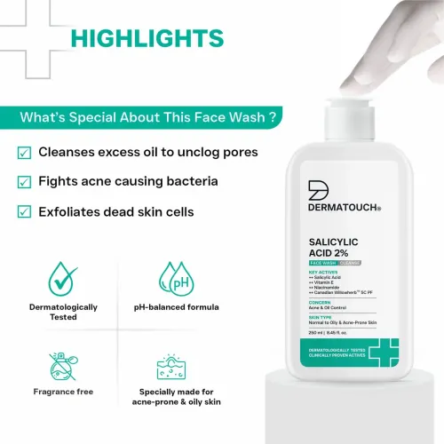 Dermatouch: Salicylic Acid 2% Face Wash | For Acne & Oil Control | Suitable to All Skin Types | For both Men & Women | 250ml