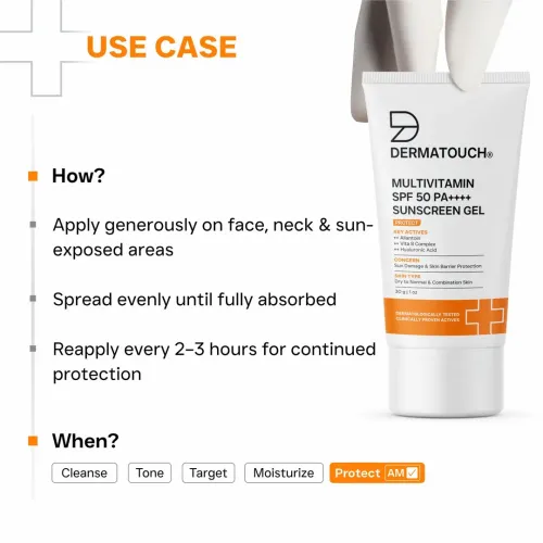Dermatouch: Multivitamin SPF 50 PA+++ Sunscreen Gel 30gm