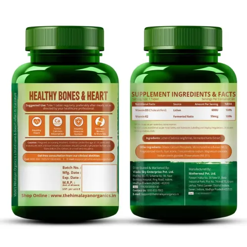 Vlado's Himalayan Organics: Vitamin D3 K2 Tablets 600 IU with K2 MK7 55 mcg | Lichen Source Plant Based Vitamin D3 Supplement | Supports Bone Health, Calcium Absorption, Heart Health & Immunity | 60 Veg Tablets