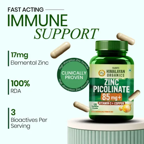 Vlado's Himalayan Organics: Zinc Picolinate with Vitamin C & Copper | Zinc Supplements for Men with 100% RDA Zinc | Immunity & Cellular Health Support  120 capsules