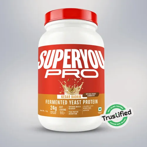 SuperYou: Pro Fermented Yeast Protein Isolate 1kg | 24g Protein| Kesar badam | Higher Absorption than Plant Protein | Superior Muscle Recovery | Gut Friendly | Vegan Protein | PDCAAS of 1