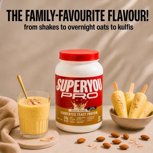 SuperYou: Pro Fermented Yeast Protein Isolate 1kg | 24g Protein| Kesar badam | Higher Absorption than Plant Protein | Superior Muscle Recovery | Gut Friendly | Vegan Protein | PDCAAS of 1
