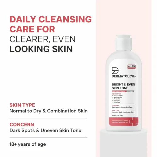 Dermatouch: Bright & Even Skin Tone Gentle Cleanser | Helps Reduce Dark Spots & Uneven Tone | pH 5.5 Daily Face Wash | 50ml | Pack of 2