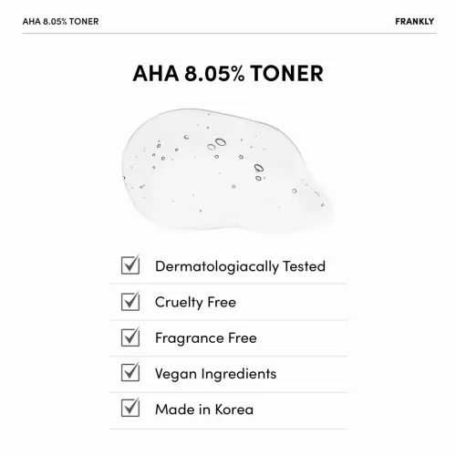 Frankly: AHA 8% Toner | Chemical Exfoliant | Glycolic Acid | Pore Refining | Skin Texture | Dead Skin Removal | Korean Skincare | 100ml