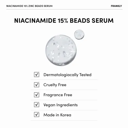 Frankly: Niacinamide 15% + Zinc Beads Serum | Pore Control | Oil Control | Acne Care | Redness Reduction | Dark Spot Correcting | Korean Skincare | 30ml