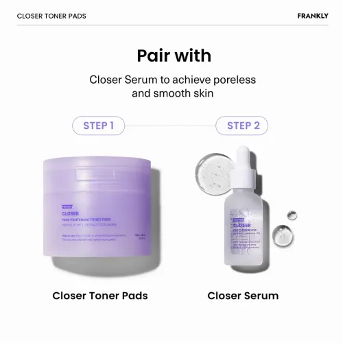 Frankly: Closer Toner Pads | Pore Tightening | 9 Peptides | Rice Extract | Vegan Collagen | Brightening | Korean Skincare | 70 Pads, 105ml