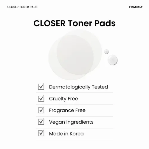 Frankly: Closer Toner Pads | Pore Tightening | 9 Peptides | Rice Extract | Vegan Collagen | Brightening | Korean Skincare | 70 Pads, 105ml