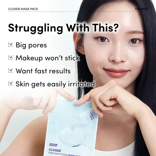 Frankly: Closer Mask | 9 Peptides | Rice Extract | Pore Tightening | Hydration | Anti-Aging | Sheet Mask | Korean Skincare | 10ea
