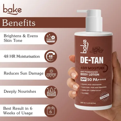 Bake Cosmetics: De-Tan Anti-Pigmentation Coffee Body Lotion with Kojic, Glycolic & Lactic Acid for Spots, Pigmentation & Tan Removal