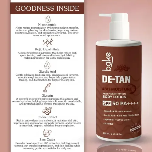 Bake Cosmetics: De-Tan Anti-Pigmentation Coffee Body Lotion with Kojic, Glycolic & Lactic Acid for Spots, Pigmentation & Tan Removal