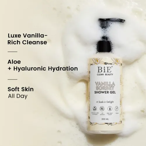 BiE: Vanilla Sorbet Shower Gel | Gentle Cleanser | Nourishes & Refreshes Skin | Sulphate & Paraben Free | 200ml