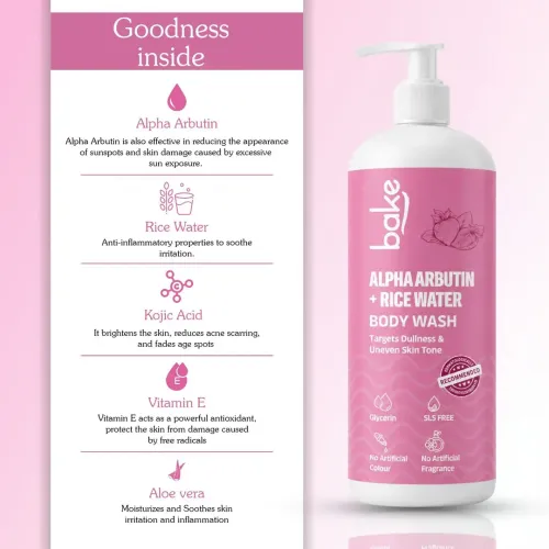 Bake Cosmetics: Alpha Arbutin + Rice Water Brightening Body Wash for Dullness & Uneven Skin Tone 500ml