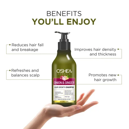 Oshea Herbals: Onion And Ginger Hair Growth Shampoo | Hair Fall Control | Strengthens Roots & Nourishes Hair | 300ml