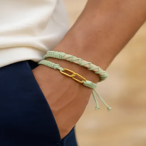 Tann Trim: Green & Beige Thread Band | Handmade & Designer Rakhi Band