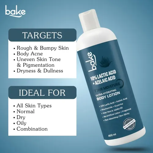 Bake Cosmetics: 10% Lactic Acid + Azelaic Acid Body Lotion For Bumpy Skin, Exfoliates Skin & Improves Skin Texture With 72-Hour Ultra Hydration  400ml