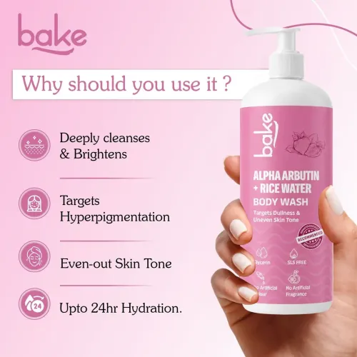 Bake Cosmetics: Alpha Arbutin + Rice Water Brightening Body Wash for Dullness & Uneven Skin Tone 500ml