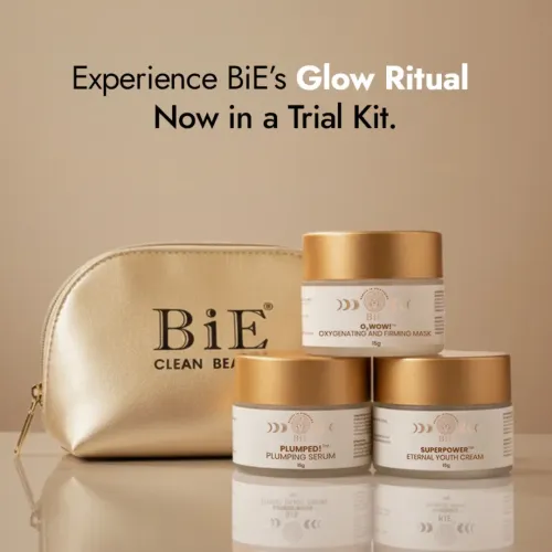 BiE: Daily Glow Trial Kit | Travel Size Skincare Combo Set | Face Mask, Serum , Moisturiser & Travelling Pouch | Instantly Detans, Hydrates, Boosts Collagen & Strengthens Skin Barrier | 4pcs