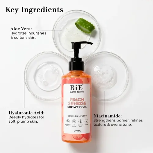 BiE: Peach Sunrise Shower Gel | Gentle Cleanser | Nourishes & Refreshes Skin | Sulphate & Paraben Free | 200ml