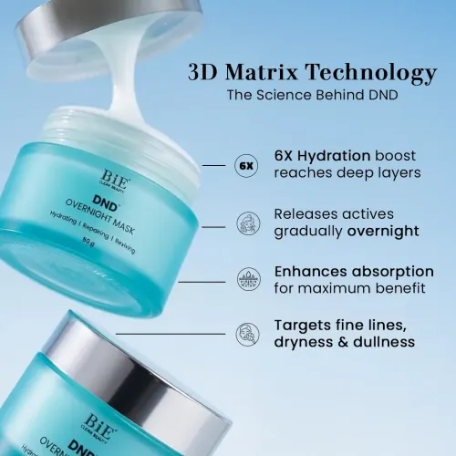 BiE: DND Overnight Face Mask | With Ceramides & Bakuchiol | Plumps, Hydrates & Repairs Skin Barrier | 50gm