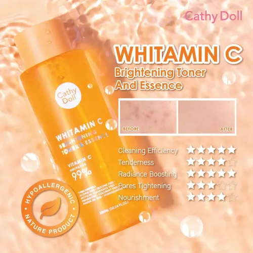 Cathy Doll: Whitamin C Brightening Toner & Essence | Hydrating Brightening Toner | Glow Enhancing Care | 300ml