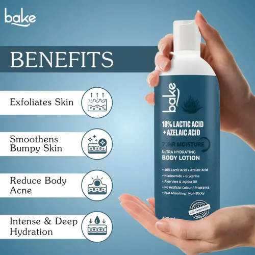 Bake Cosmetics: 10% Lactic Acid + Azelaic Acid Body Lotion For Bumpy Skin, Exfoliates Skin & Improves Skin Texture With 72-Hour Ultra Hydration  400ml