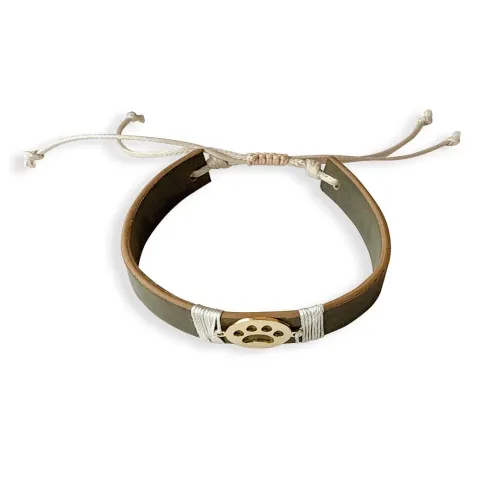 Tann Trim: Olive Green Paw Vegan Leather Band | Handmade & Designer Rakhi Band